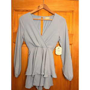 Altar’d State Blue Wrap Front Tie Back Blouse XS NWT